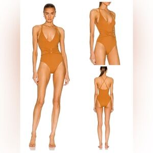 NWT Jonathan Simkhai Twilight Solid One Piece Swimsuit Terracotta Rust Brown XS